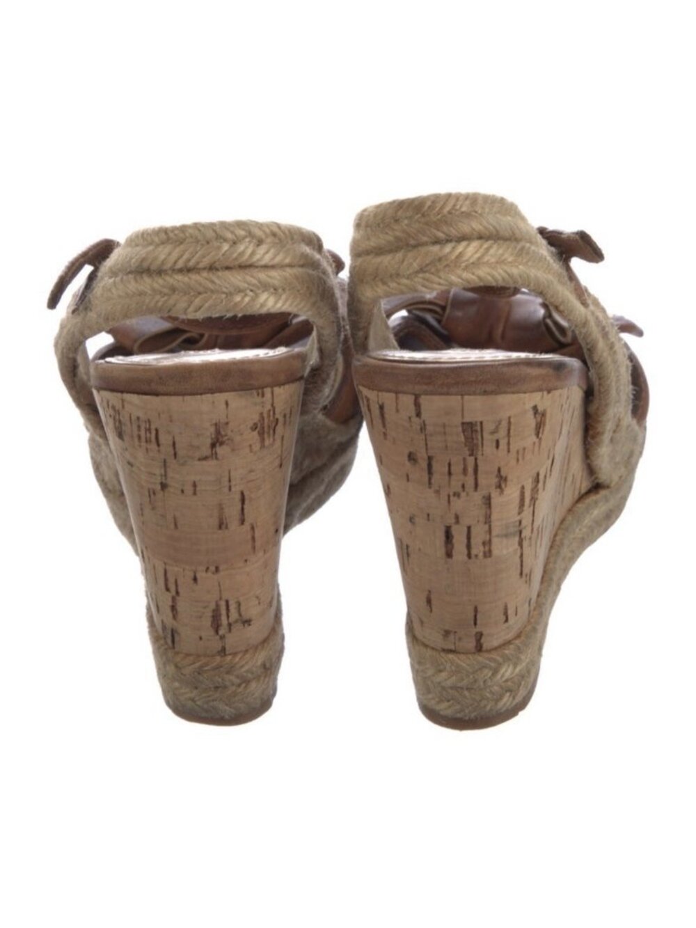 Prada Authentic Brown Leather Wedge Heel Espadrilles Sandals 6 - Picture 4 of 9